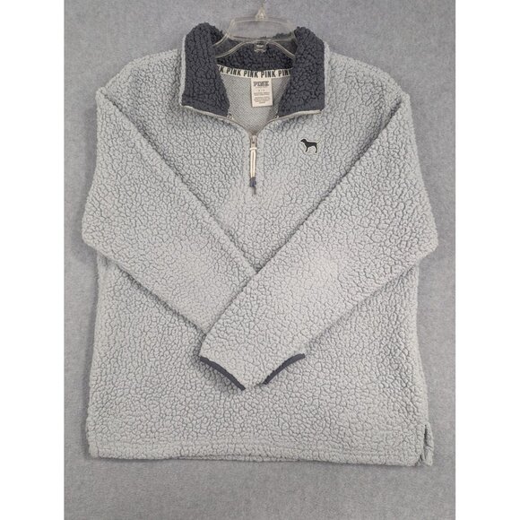 PINK Victoria's Secret Pullover Womens Small Sherpa Fleece Quarter Zip Dog - Picture 1 of 8